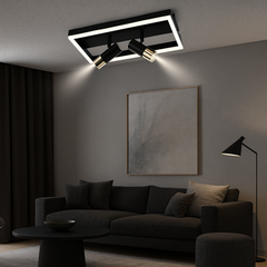 Lustra LED 9347/3BK+FG 62W negru auriu, ideal a pentru living modern cu lumin a reglabila si design compact cu 3 cercuri elegante