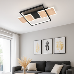 Lustra LED 9425/3 BK+WOOD GRAIN cu design negru si accente din lemn natural cu telecomanda