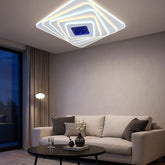 Lustra LED 19129/500D patrata cu telecomanda, lumina reglabila 3000–6500K, montata in living modern cu iluminare puternica.