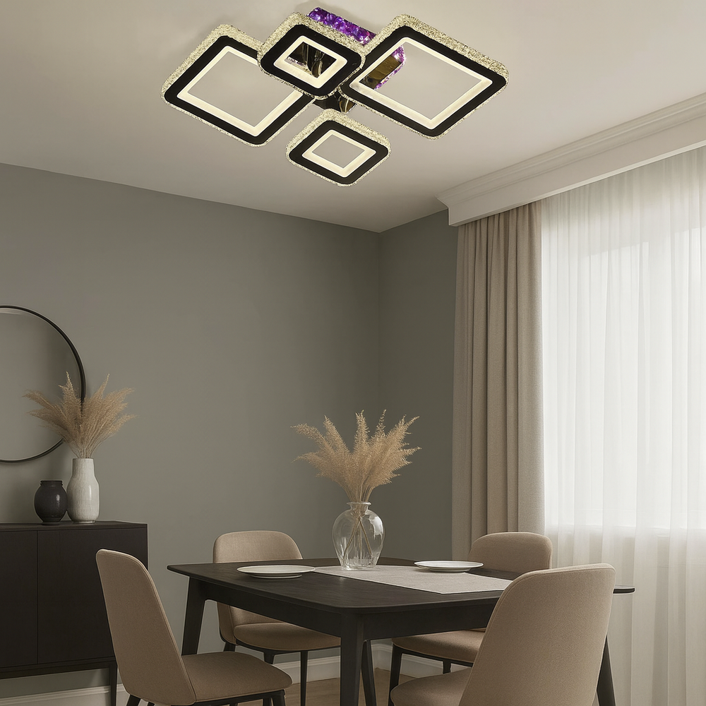 Lustra LED 19376/2+2 162W cu lumina reglabila, ideala pentru zone de dining moderne unde se doreste iluminare puternica si control prin telecomanda.