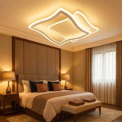 Lustra LED 19455/2B 88W cu lumina reglabila si telecomanda, potrivita pentru dormitoare moderne unde este necesara iluminare uniforma si confort vizual.