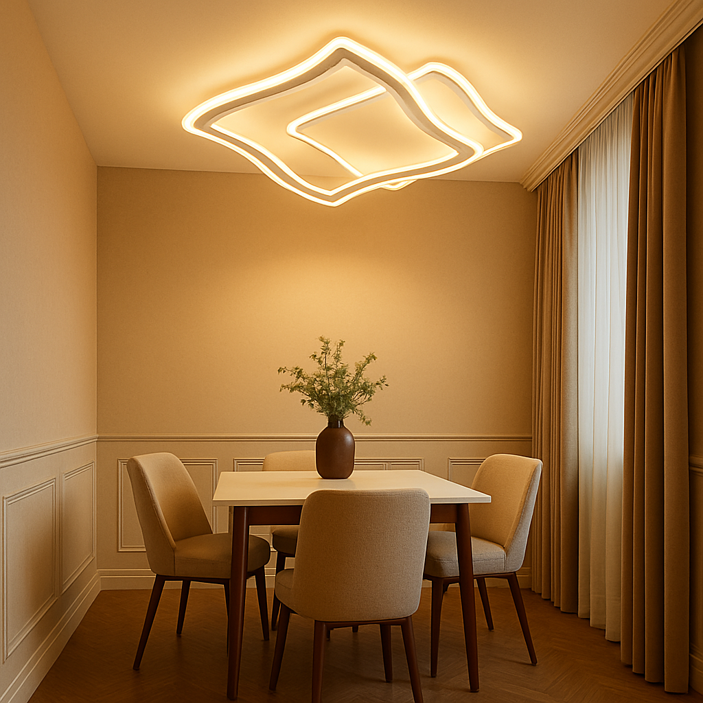 Lustra LED 19455/2B 88W cu lumina reglabila 3000–6500K, ideala pentru zone de dining unde este necesara iluminare clara si atmosfera ajustabila.