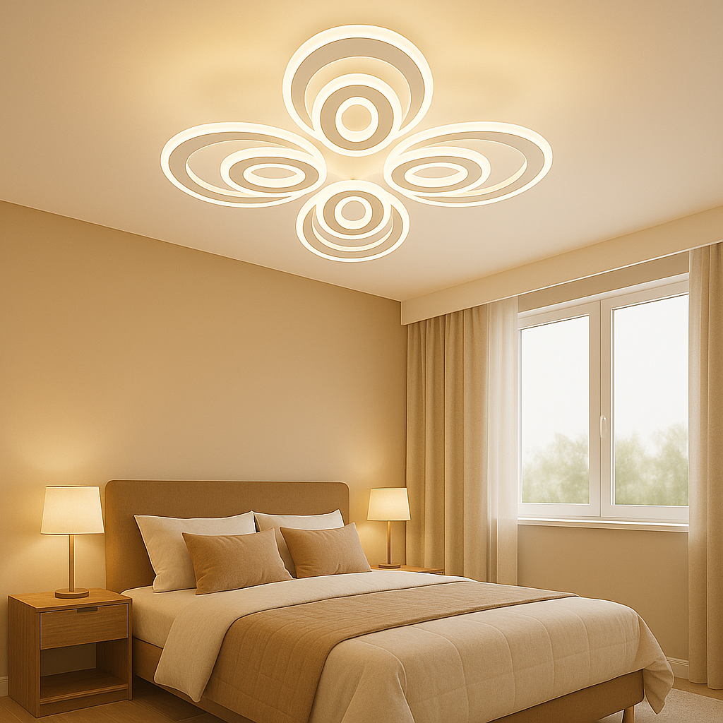 Lustra LED 19460/4+4WH+CR 80W cu lumina reglabila si telecomanda, potrivita pentru dormitoare moderne ce necesita lumina clara si atmosfera ajustabila.