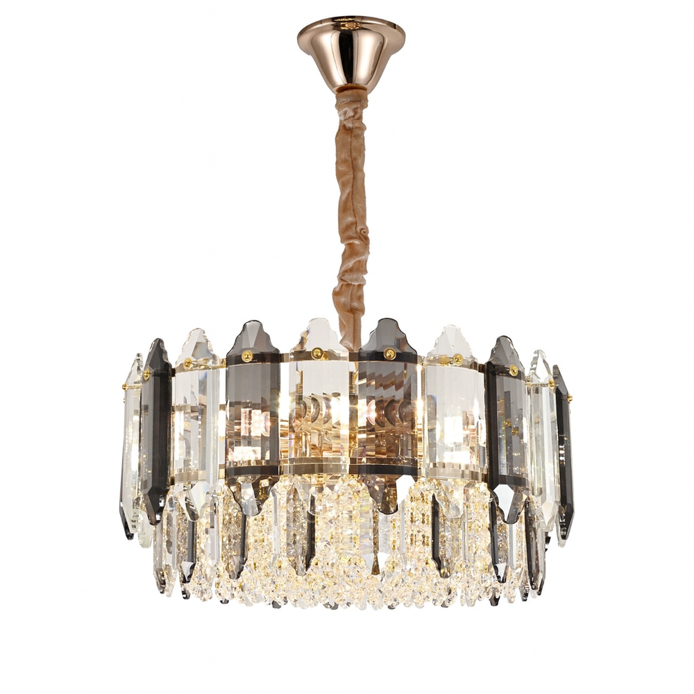 Candelabru rotund auriu cu 9 surse E27, oferind iluminare ampla si eleganta unui living clasic sau modern, cu accente premium.