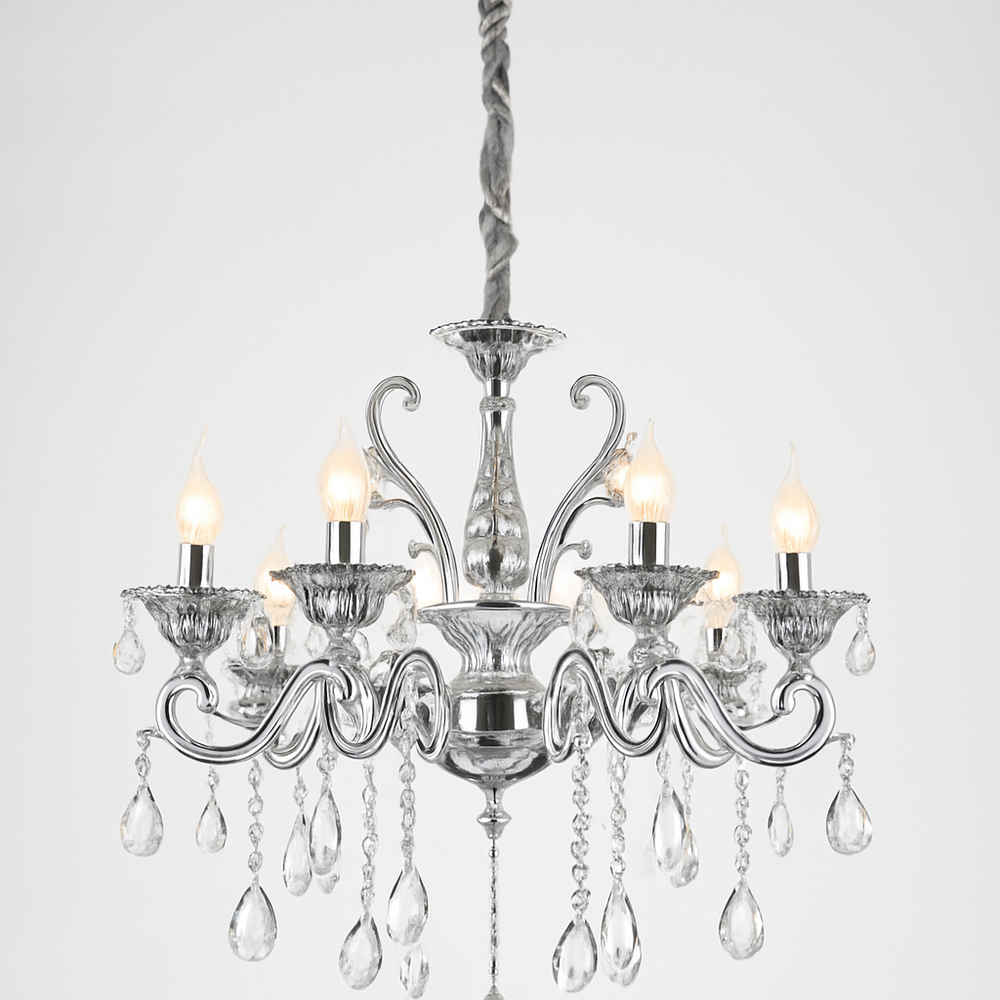 Candelabru decorativ transparent 8 brate finisaj cromat model 2325-8 CH