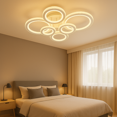 Lustra LED 26032/2+2+2C 250W cu reglaj 3000–6500K si telecomanda, potrivita pentru dormitoare moderne ce necesita lumina adaptabila si aspect alb-crom.