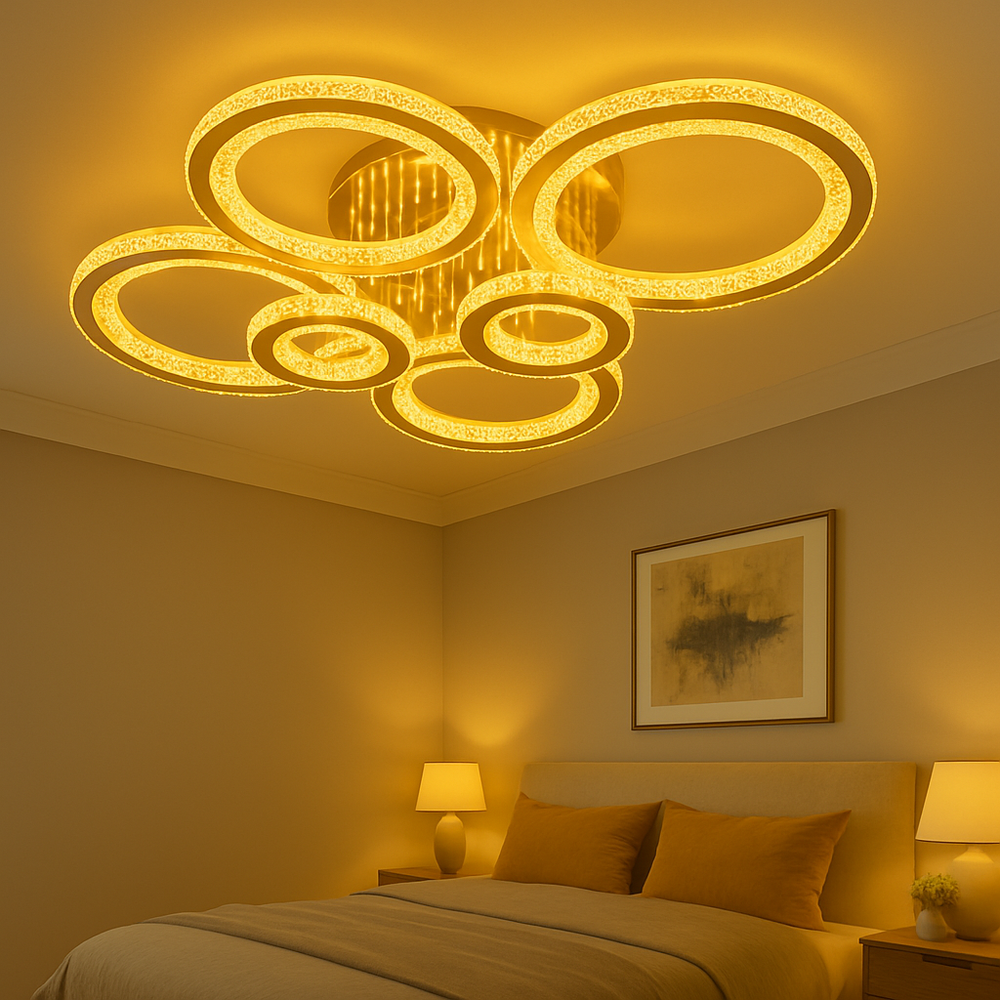 Lustra LED 26064/2+2+2C TIGD 258W cu telecomanda si lumina reglabila, potrivita pentru dormitoare moderne ce necesita iluminare puternica si confortabila.