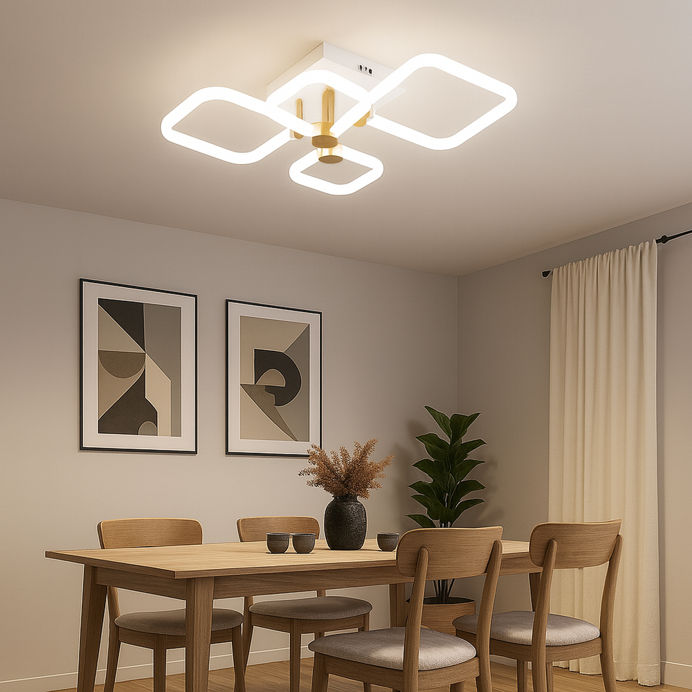 Lustra LED 26077/2+2FGD+WH 72W cu lumina reglabila, potrivita pentru dining modern, oferind iluminare clara si control rapid prin telecomanda.

