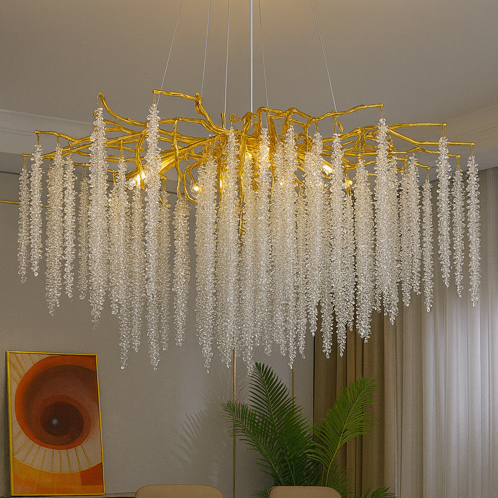 Candelabru Decorativ Cu 40W cu LED integrat auriu sticla 600 mm cu telecomanda pentru living dormitor hol sufragerie corp de iluminat din cristal cu LED integrat si telecomanda pentru living dormitor hol sufragerie