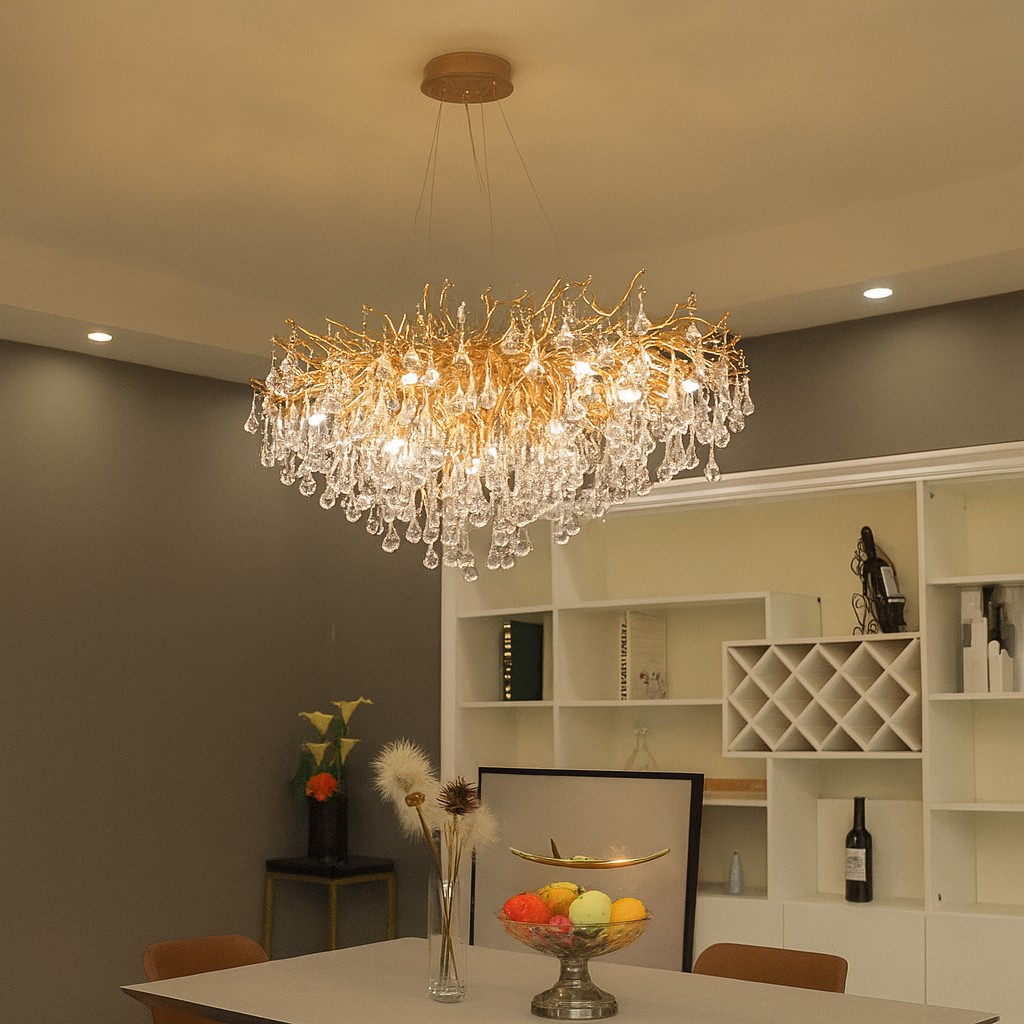 Candelabru oval auriu cu cristale ploaie 27137/1200+550