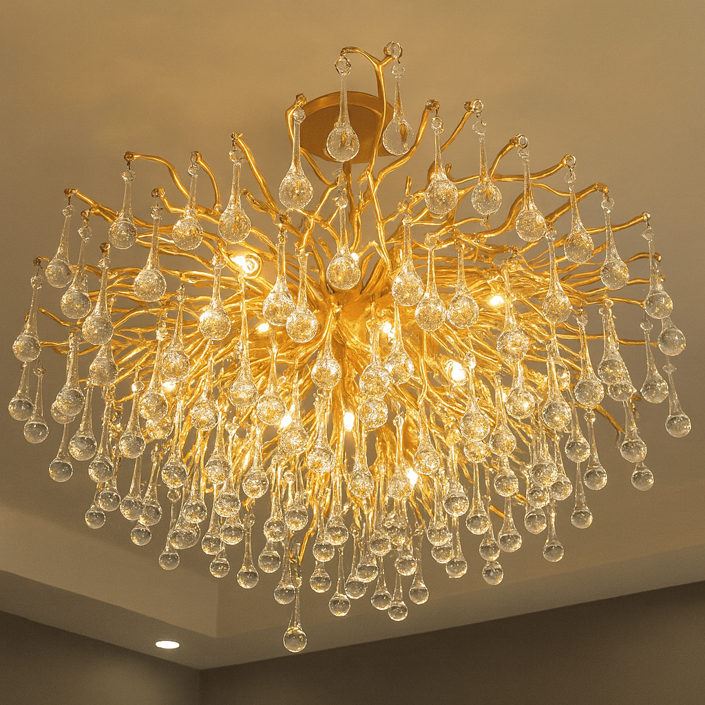 Candelabru Decorativ 9 60W cu becuri E14 auriu metal 350 mm cu telecomanda pentru living dormitor hol sufragerie corp de iluminat din cristal cu becuri E14 si telecomanda pentru living dormitor hol sufragerie