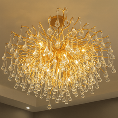 Candelabru Decorativ 9 60W cu becuri E14 auriu metal 350 mm cu telecomanda pentru living dormitor hol sufragerie corp de iluminat din cristal cu becuri E14 si telecomanda pentru living dormitor hol sufragerie