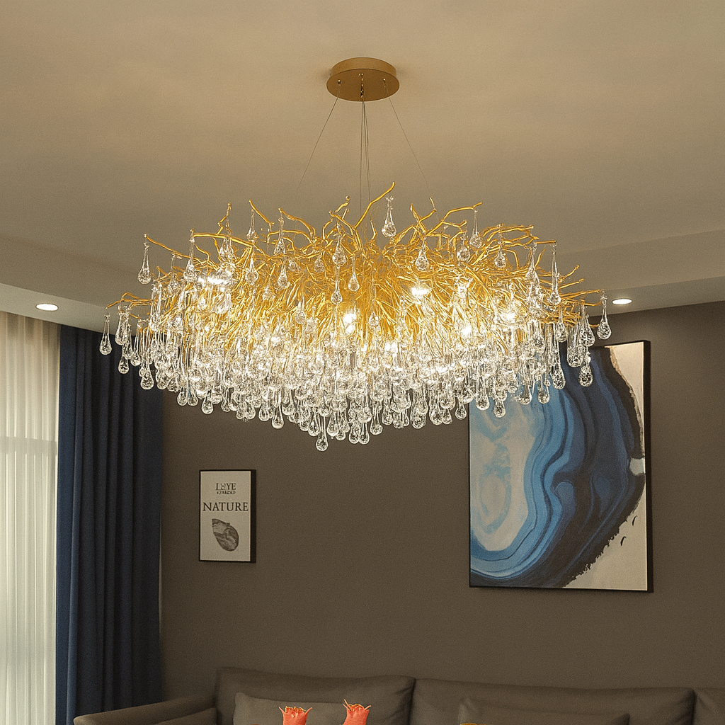 Candelabru oval auriu cu cristale ploaie 27137/1200+550