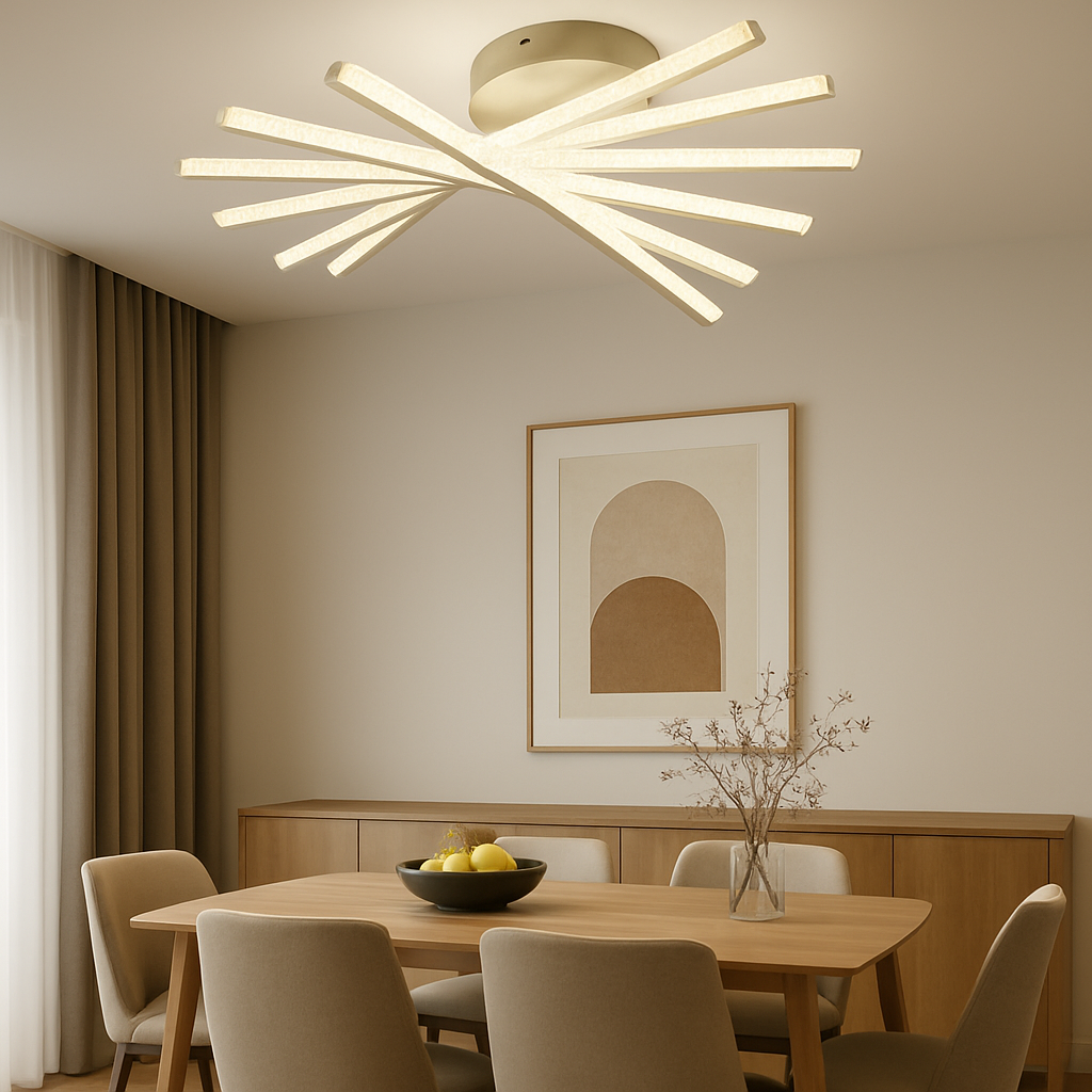 Lustra LED moderna 144W alb mat cu lumina reglabila si telecomanda, ideala pentru un dining modern, oferind iluminare uniforma si eleganta