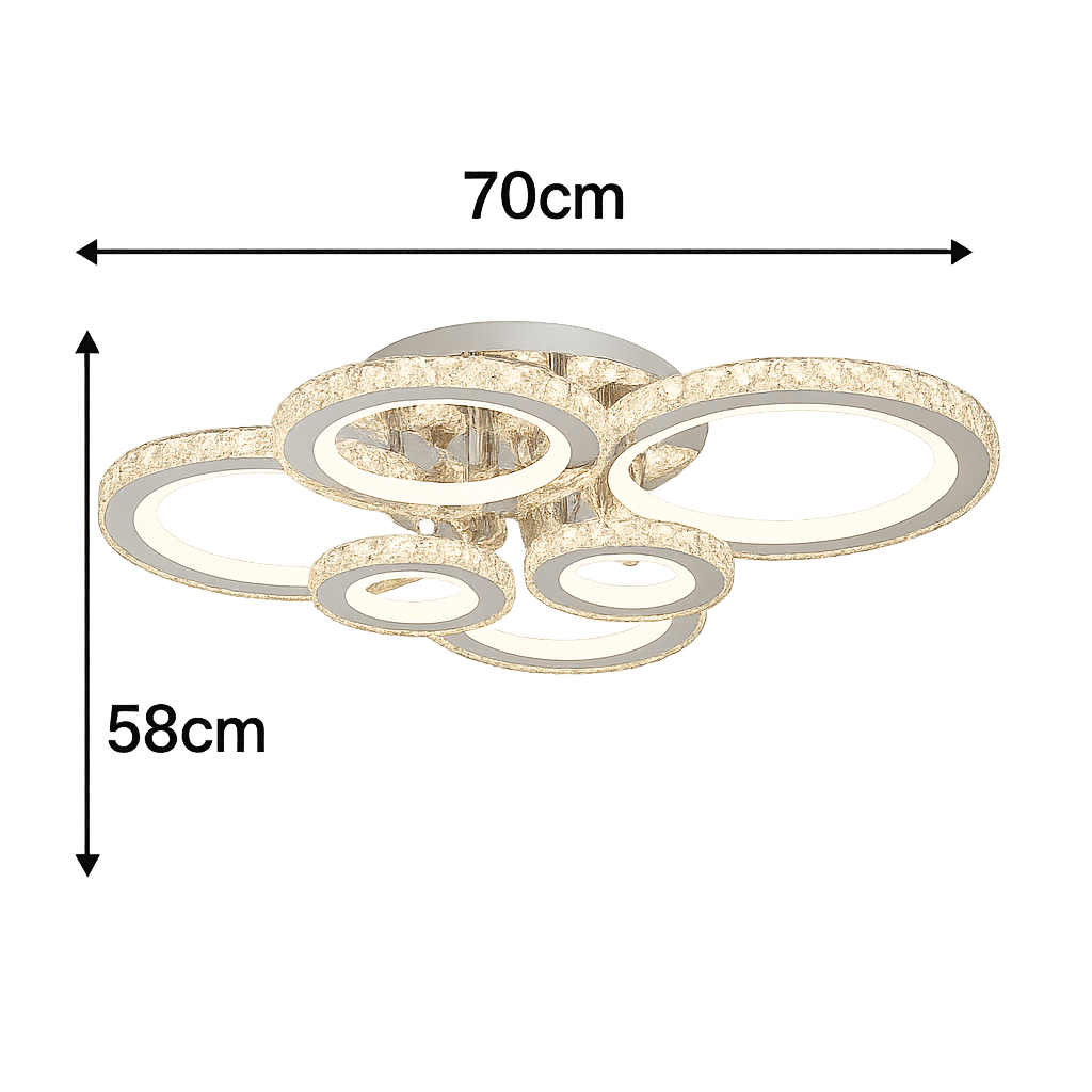 Lustra LED moderna 238W cu 6 inele, lumina reglabila 3500K-6500K si RGB cu telecomanda, potrivita pentru iluminarea dinamica a unui birou modern