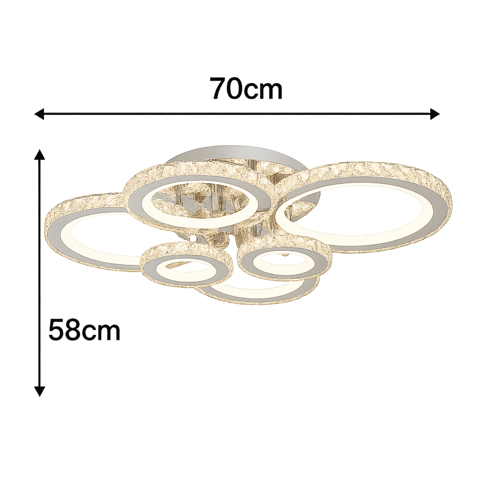 Lustra LED moderna 238W cu 6 inele, lumina reglabila 3500K-6500K si RGB cu telecomanda, potrivita pentru iluminarea dinamica a unui birou modern