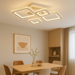 Lustra LED 200W geometrica cu flux 9350 lm, lumina reglabila 3500K-6500K si telecomanda, perfecta pentru un dining modern cu iluminare eleganta si versatila