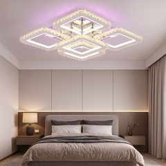 Lustra LED geometrica 200W cu efect Halo si lumina reglabila 3500K-6500K cu telecomanda, ideala pentru dormitoare moderne cu iluminare confortabila