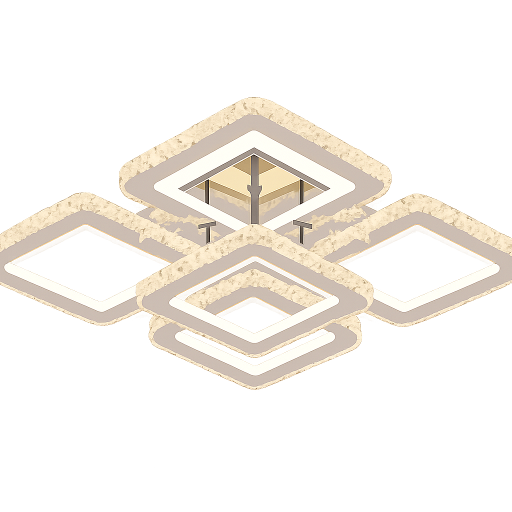 Lustra LED geometrica 200W cu lumina reglabila si telecomanda, potrivita pentru iluminarea eficienta si moderna a unui birou contemporan