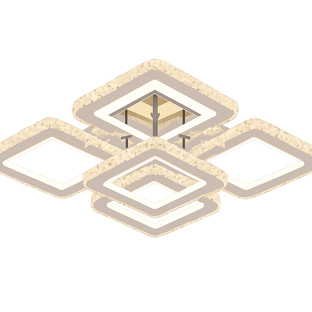 Lustra LED geometrica 200W cu lumina reglabila si telecomanda, potrivita pentru iluminarea eficienta si moderna a unui birou contemporan