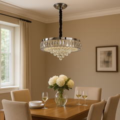Candelabru LED rotund cu cristal deasupra mesei in dining elegant, Ø500 mm, 112W, lumina reglabila 3500–6500K