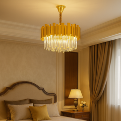 Candelabru cu cristale negru, rotund Ø500 in dormitor modern, iluminare eleganta cu 8 becuri E27, fara telecomanda, efect lux