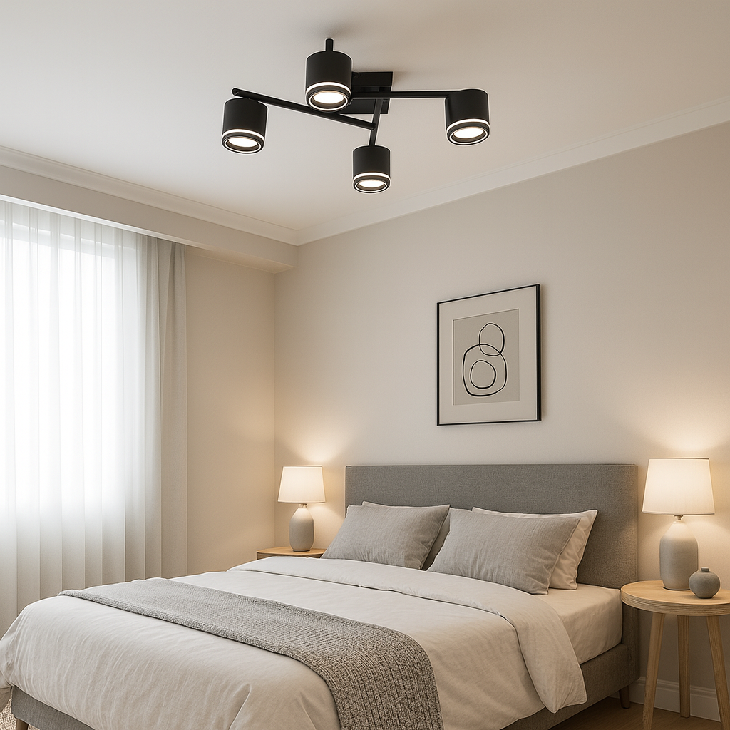 Lustra LED rotunda negru mat 59041/4MB pentru dormitor modern, 4 GX53, lumina reglabila variabila, fara telecomanda