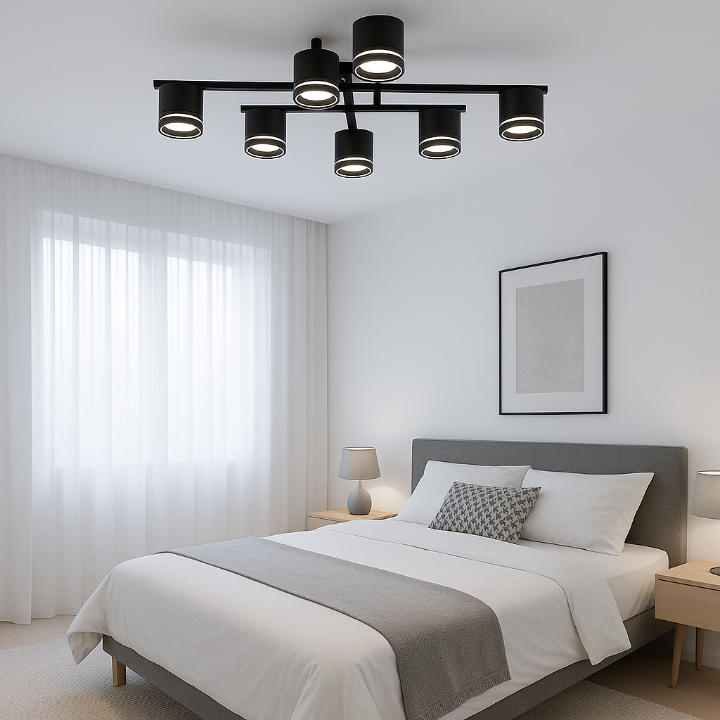 Lustra LED rotunda negru mat 59041/8MB pentru dormitor spatios, 8 GX53, lumina rece-calda reglabila, fara telecomanda