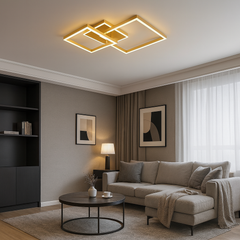Lustra LED patrata 142W cu telecomanda, design modern, luminare reglabila in living contemporan.