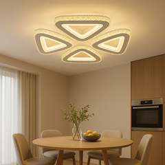 Lustra LED rotunda 104W cu lumina reglabila 3000K-6500K si telecomanda, perfecta pentru un dining modern cu iluminare eleganta si atmosfera versatila