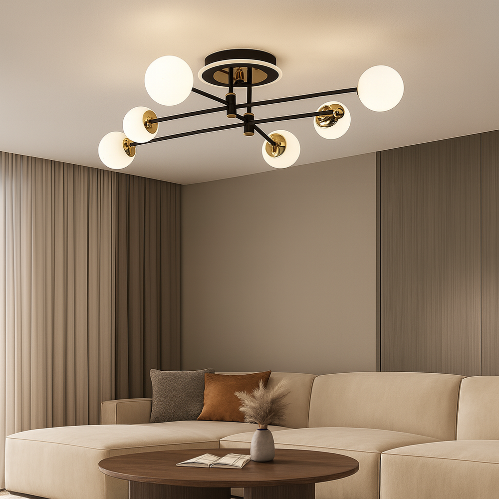 Lustra LED trei cercuri negru auriu 78W cu telecomanda, lumina ajustabila 3000–6500K, iluminare moderna pentru living spatios