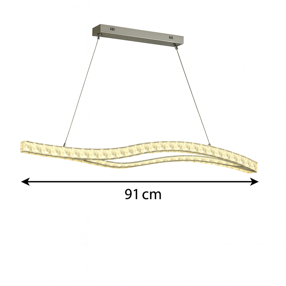 Lustra LED ondulata auriu Dual Wave 120W cu telecomanda, iluminare moderna deasupra insulei de bucatarie