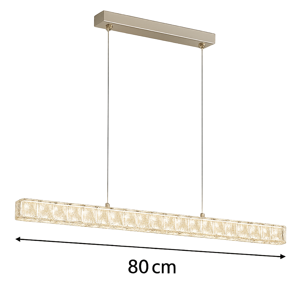 Lustra LED tip bara argintiu Flow 56W 80cm cu telecomanda, iluminare deasupra insulei de bucatarie