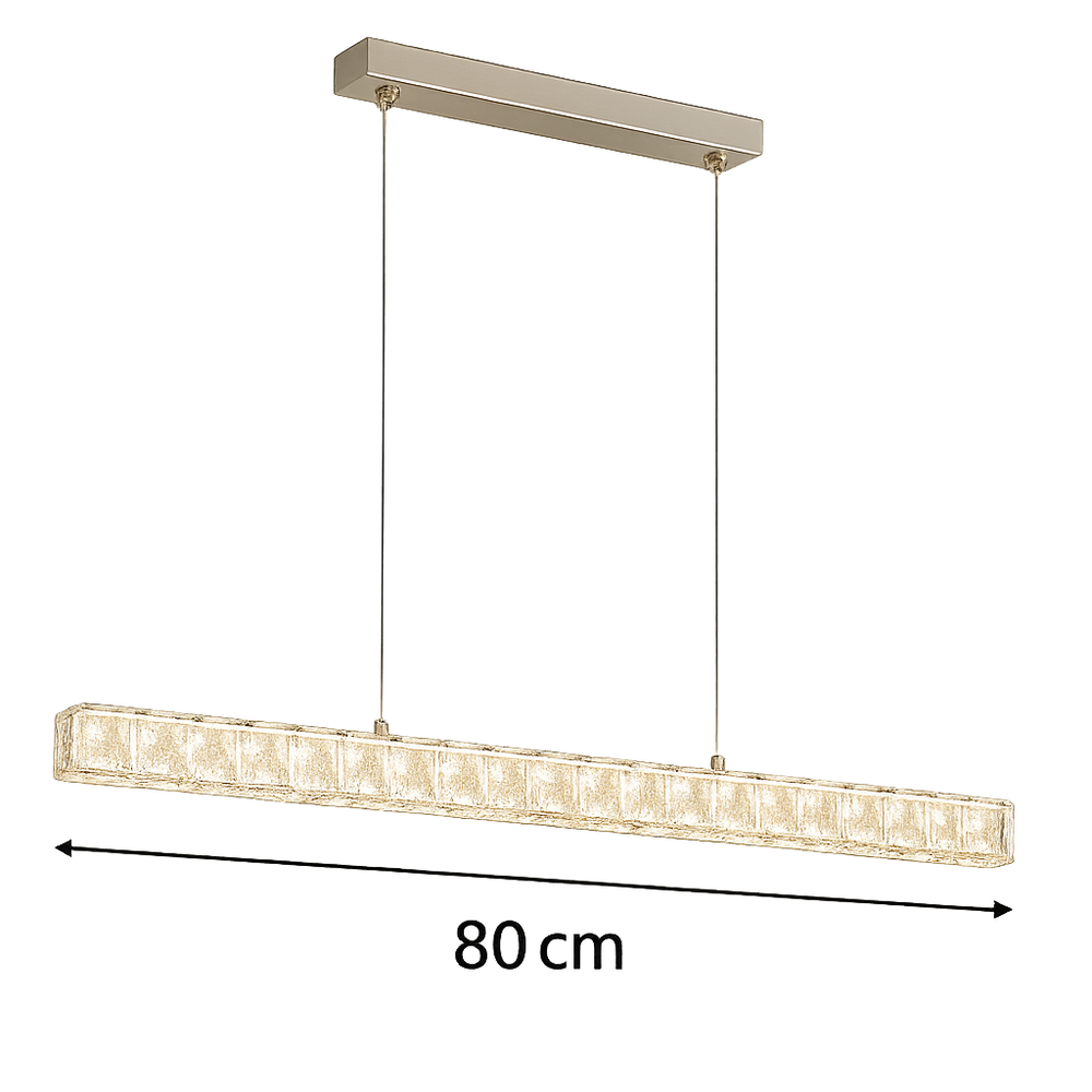 Lustra LED tip bara argintiu Flow 56W 80cm cu telecomanda, iluminare deasupra insulei de bucatarie