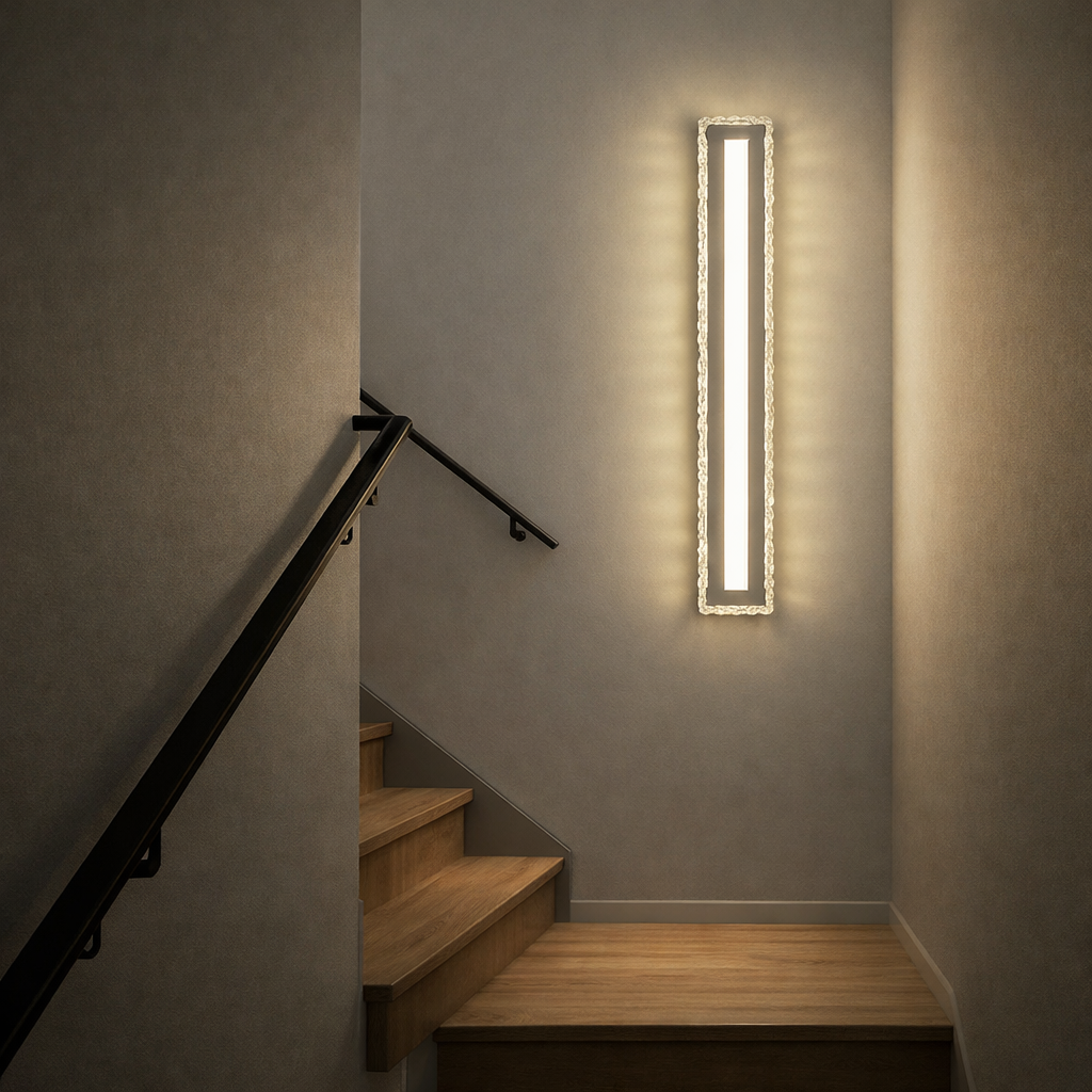 Aplica LED LUBAN Crystal cu design vertical, iluminare sigura si eleganta pentru casa scarilor