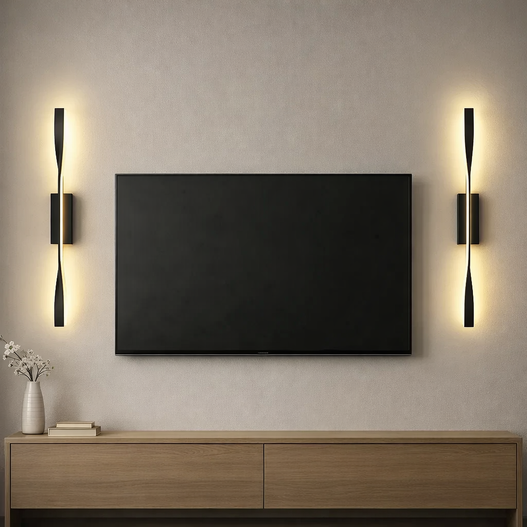 Aplica LED LUBAN Twist verticala rasucita, finisaj negru mat, iluminare ambientala moderna pentru living contemporan