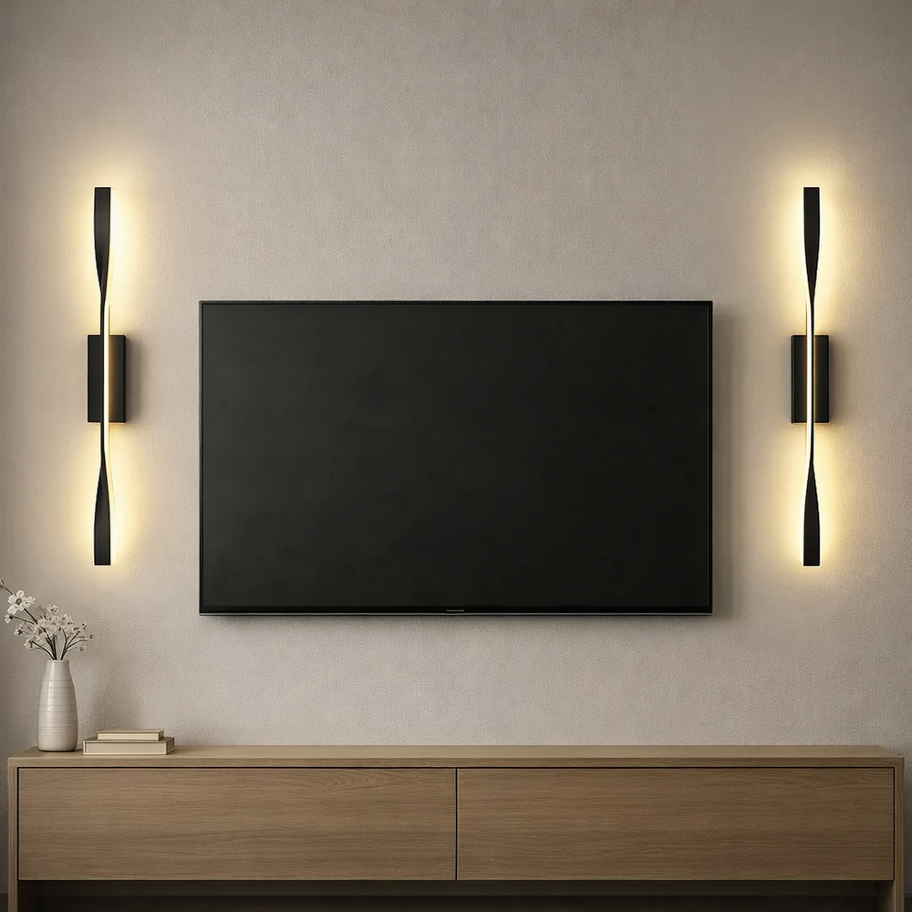 Aplica LED LUBAN Twist verticala rasucita, finisaj negru mat, iluminare ambientala moderna pentru living contemporan