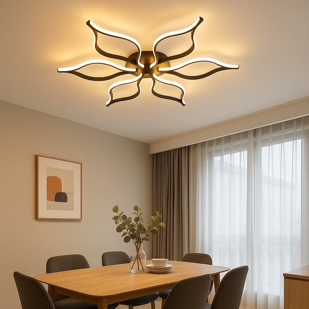 Lustra LED moderna 144W cu lumina reglabila 3000K-6500K cu telecomanda, perfecta pentru dining modern cu iluminare eleganta si atmosfera versatila
