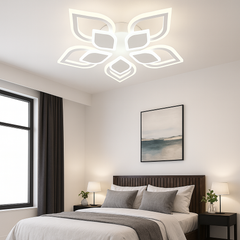 Lustra LED moderna 80W cu 5 cercuri si lumina ajustabila 3000K-6500K, ideala pentru dormitoare moderne cu iluminare confortabila si decorativa