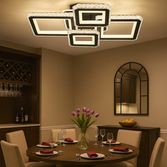 Lustra LED 170W cu 4 patrate suprapuse si lumina reglabila 3000K-6500K, potrivita pentru dining modern ce necesita iluminare eleganta si versatila