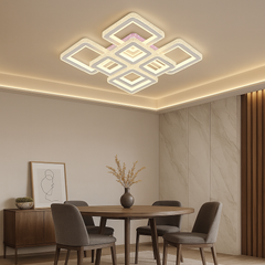 Lustra LED patrata 352W WH+CR cu patrate suprapuse si lumina reglabila, perfecta pentru dining modern cu iluminare eleganta si uniforma