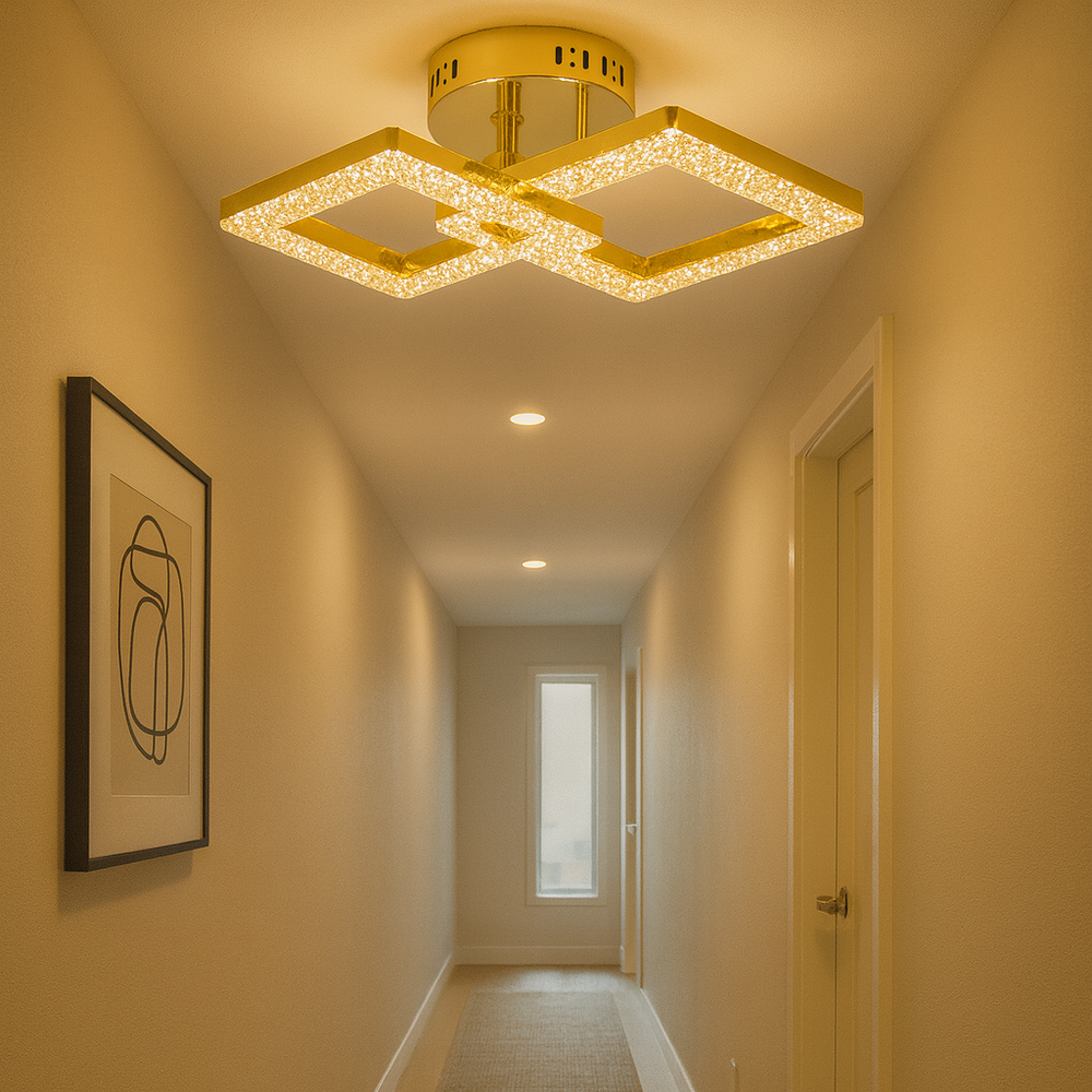 Lustra LED rectangulara 80W cu lumina reglabila 3300K-6500K si telecomanda, potrivita pentru hol modern cu iluminare clara si eficienta