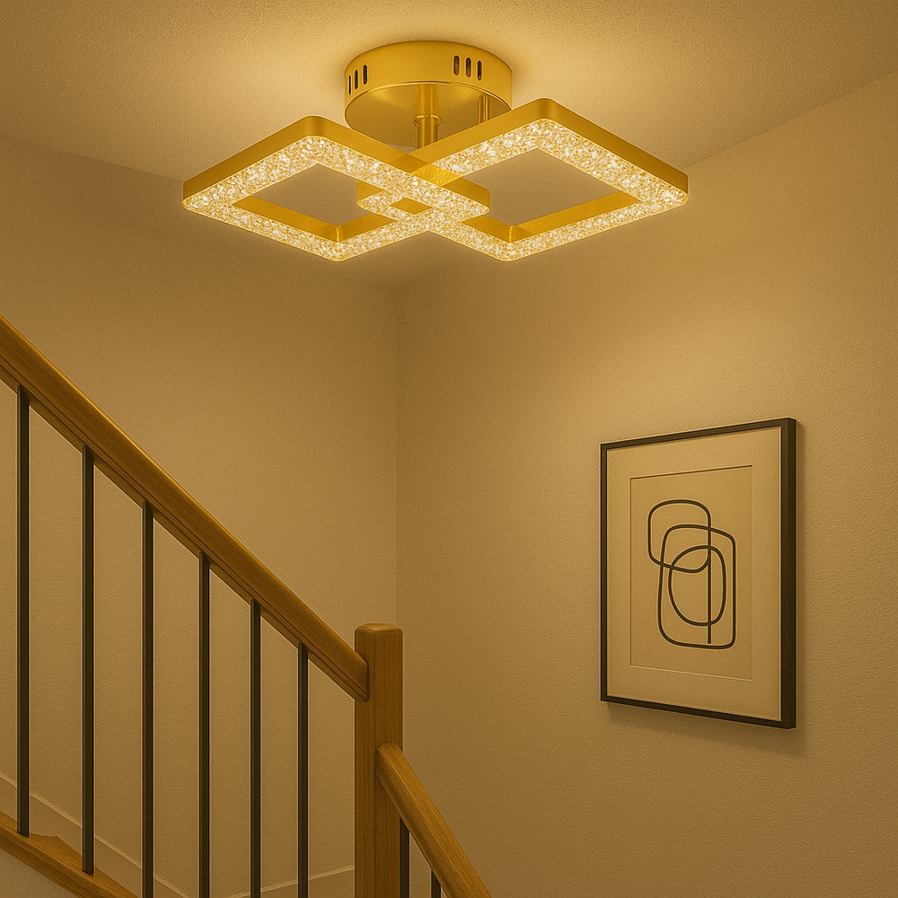 Lustra LED rectangulara 80W cu design modern si lumina ajustabila, ideala pentru zona scarilor cu iluminare uniforma si aspect decorativ modern