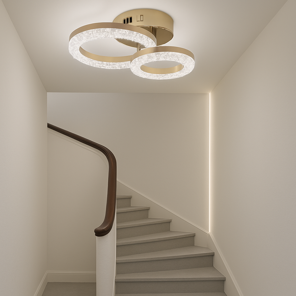 Lustra LED 80W cu design compact si lumina ajustabila, potrivita pentru zona scarilor cu iluminare moderna si accent decorativ discret
