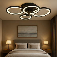 Lustra LED 8067/2+2BK negru 108W cu 4 inele si lumina ajustabila, ideala pentru dormitor modern