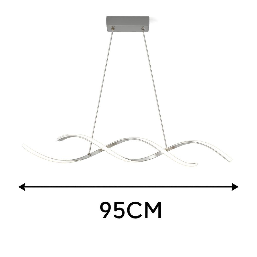 Lustra LED liniara argintie cu telecomanda, iluminare functionala deasupra insulei de bucatarie