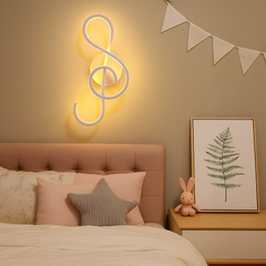 Aplica LED LUBAN 8606 Alb Ø350mm, design cheie sol, montata in dormitor modern, lumina reglabila 44W