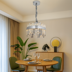 Candelabru LED rotund crom 8652/400, 92W, cu telecomanda, lumina reglabila, iluminare centrala pentru dining.