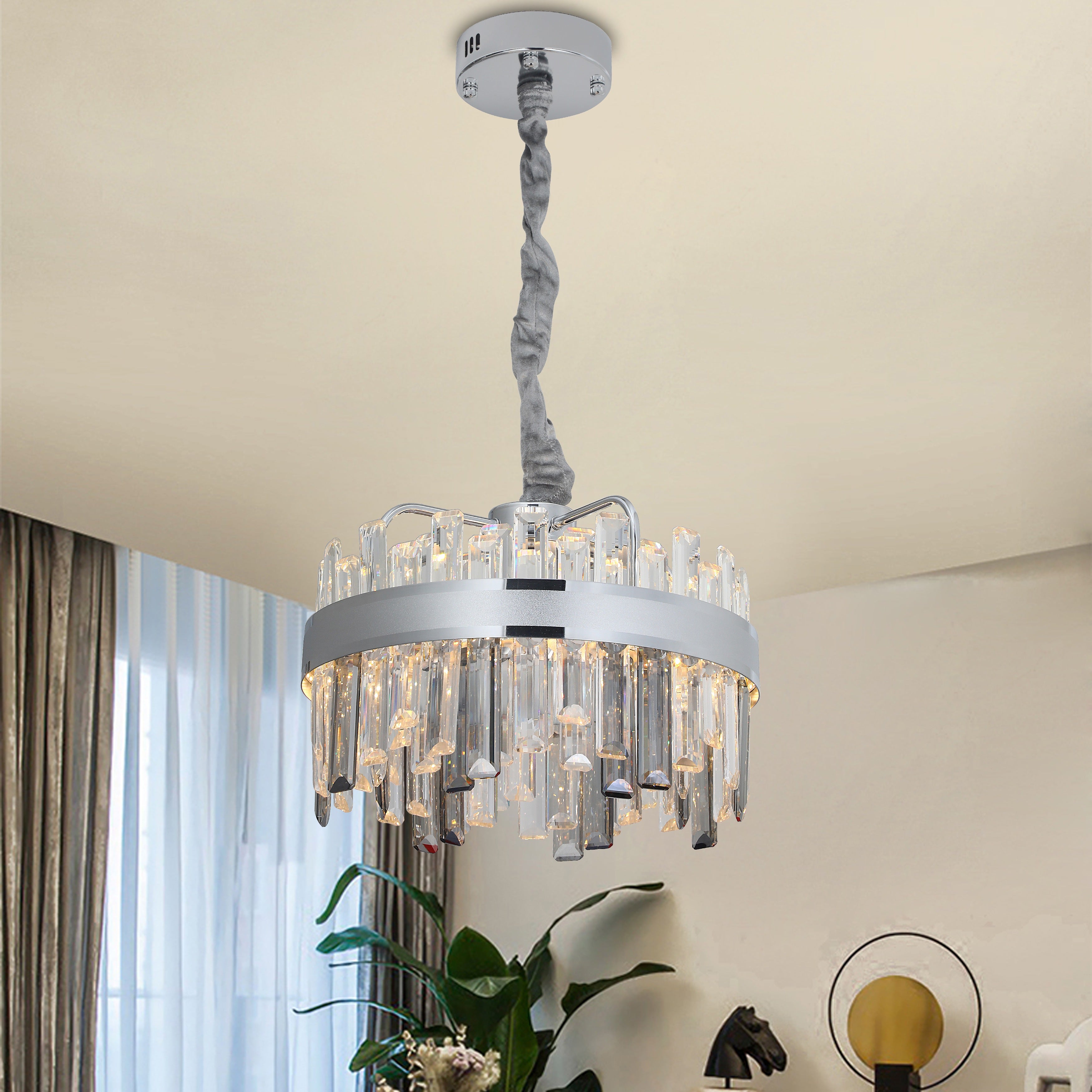 Candelabru LED rotund crom 8652/400, 92W, cu telecomanda, lumina reglabila 2800–6500K, iluminare moderna living.
