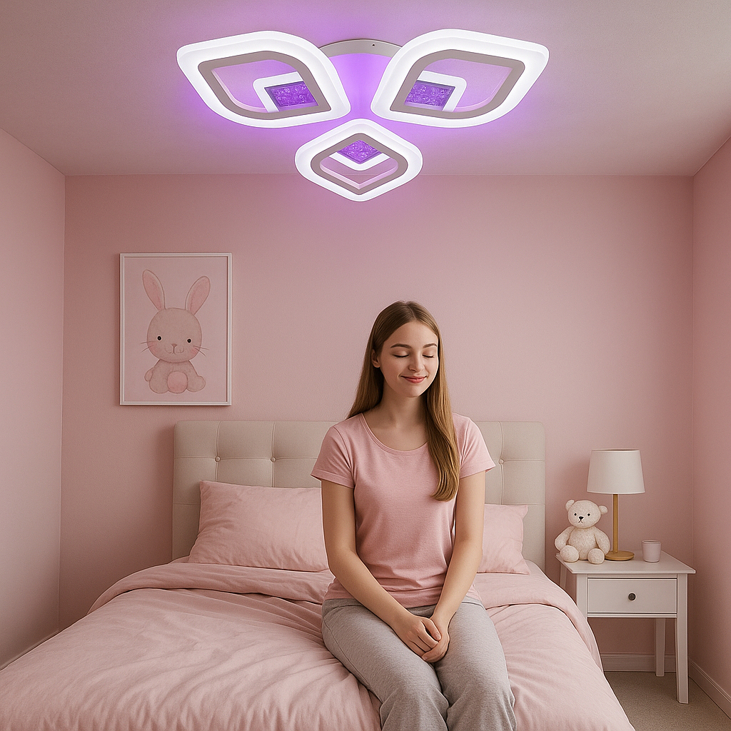 Lustra LED rotunda 8737/3 60W cu telecomanda si lumina 2800–6500K, perfect a pentru dormitoare moderne si confortabile